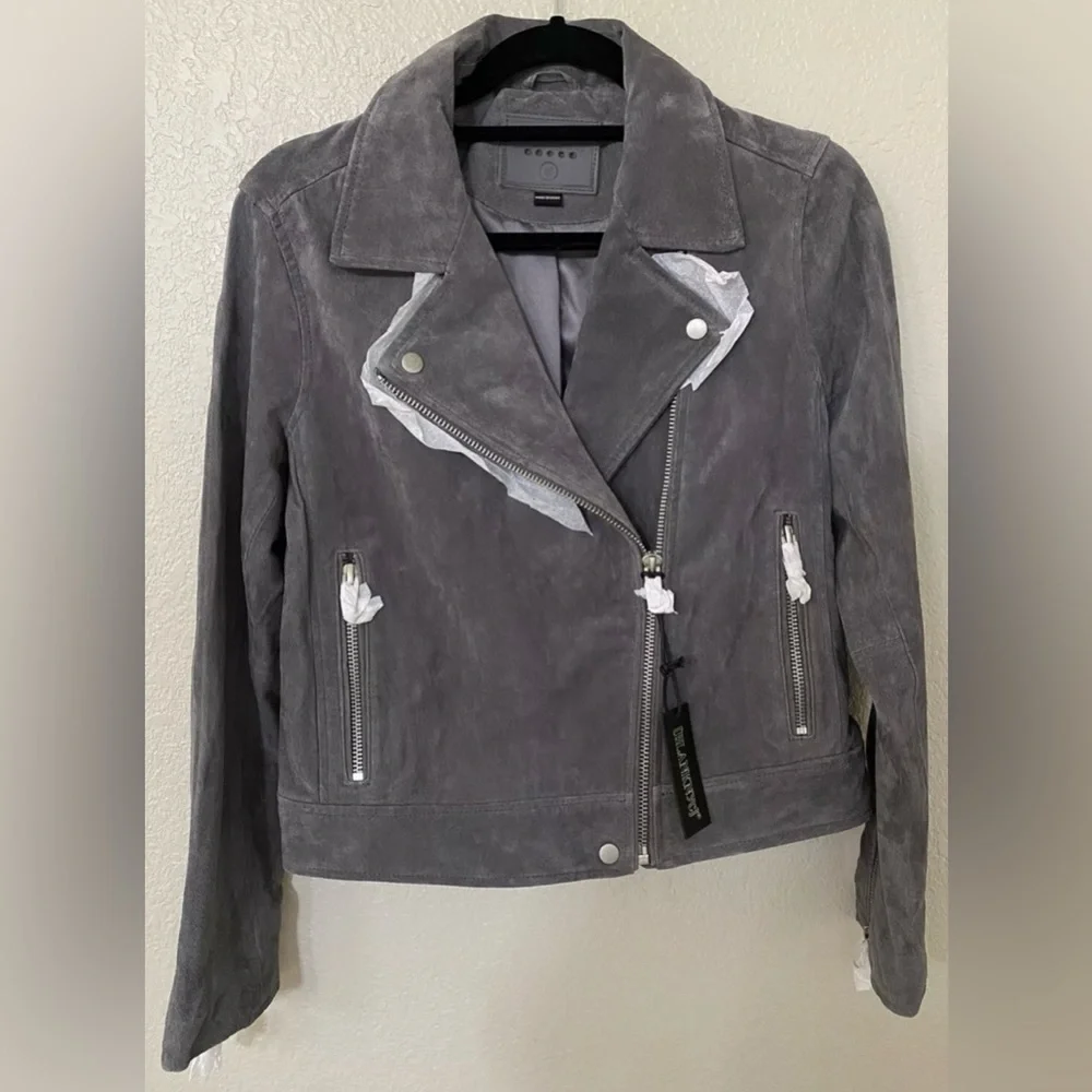 NWT BLANKNYC Suede Moto Jacket in Silver Screen Sz M - Picture 5 of 9